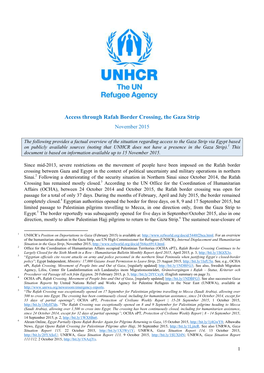 Access Through Rafah Border Crossing, the Gaza Strip November 2015