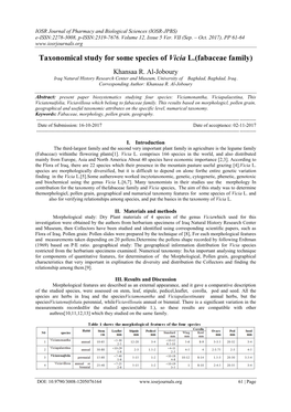Taxonomical Study for Some Species of Vicia L.(Fabaceae Family)