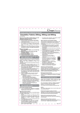 Cimetidine Tablets 200Mg, 400Mg and 800Mg