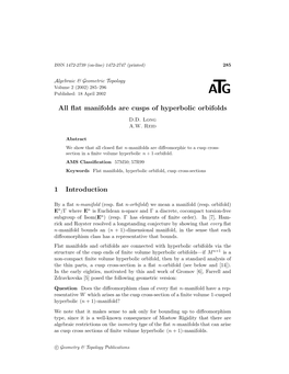 All Flat Manifolds Are Cusps of Hyperbolic Orbifolds 1 Introduction