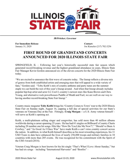 First Round of Grandstand Concerts Announced for 2020 IL State Fair