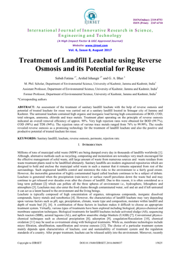 Treatment of Landfill Leachate Using Reverse Osmosis and Its Potential for Reuse