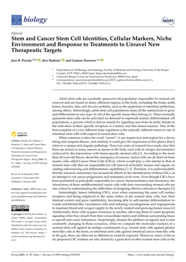 Stem and Cancer Stem Cell Identities, Cellular Markers, Niche Environment and Response to Treatments to Unravel New Therapeutic Targets