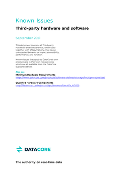 Known Issues Third-Party Hardware and Software