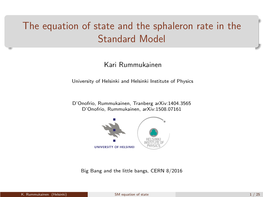 The Equation of State and the Sphaleron Rate in the Standard Model