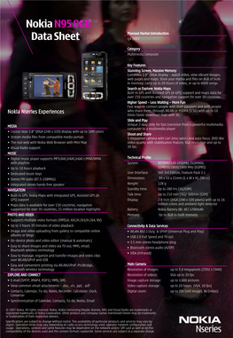 Nokia N95 8GB Data Sheet