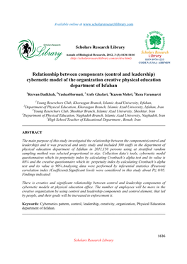 Relationship Between Components (Control and Leadership) Cybernetic Model of the Organization Creative Physical Education Department of Isfahan