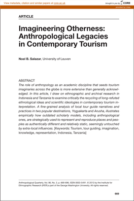 Imagineering Otherness: Anthropological Legacies in Contemporary Tourism