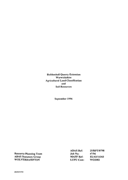 Bubbenhall Quarry Extension Warwickshire Agricultural Land Classification and Soil Resources