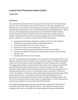 Lookout Point Watershed Analysis Update