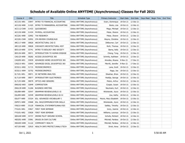 Schedule of Available Online ANYTIME (Asynchronous) Classes for Fall 2021