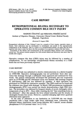 Case Report Retroperitoneal Biloma Secondary to Operative Common Bile Duct Injury