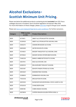 Alcohol Exclusions- Scottish Minimum Unit Pricing
