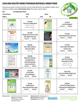 LEAD and HEALTHY HOMES PROGRAM MATERIALS ORDER FORM Please Limit Your Request to 50 Copies of Each Item