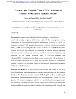 Frequency and Prognostic Value of NPM1 Mutations in Sudanese Acute Myeloid Leukemia Patients