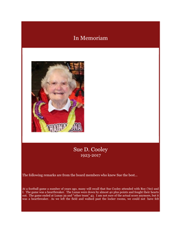 In Memoriam Sue D. Cooley