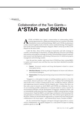 Collaboration of the Two Giants—A*STAR and RIKEN