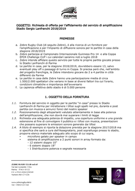 Richiesta Di Offerta Per L'affidamento Del Servizio Di Amplificazione Stadio