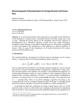 Electromagnetic Potentials Basis for Energy Density and Power Flux