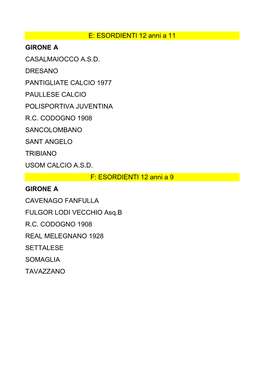 ESORDIENTI 12 Anni a 11 GIRONE a CASALMAIOCCO ASD DRESANO