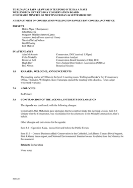 Wellington Hawke's Bay Conservation Board Minutes, Friday 4 September