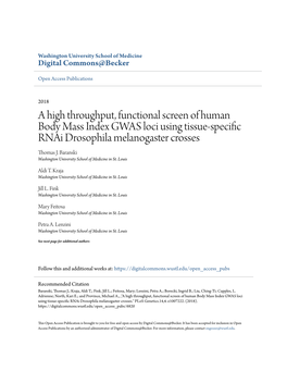 A High Throughput, Functional Screen of Human Body Mass Index GWAS Loci Using Tissue-Specific Rnai Drosophila Melanogaster Crosses Thomas J