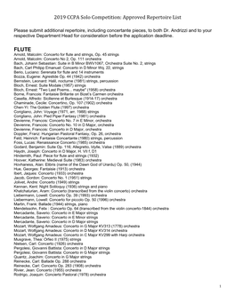 2019 CCPA Solo Competition: Approved Repertoire List FLUTE