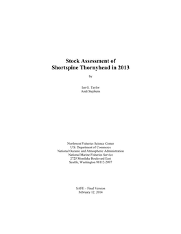 Stock Assessment of Shortspine Thornyhead in 2013