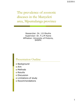 The Prevalence of Zoonotic Diseases in the Manyeleti Area, Mpumalanga Province