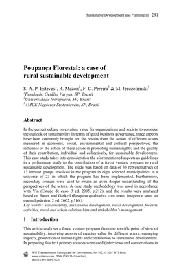 Poupança Florestal: a Case of Rural Sustainable Development