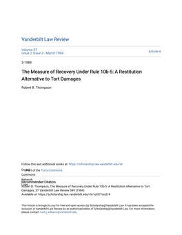 The Measure of Recovery Under Rule 10B-5: a Restitution Alternative to Tort Damages