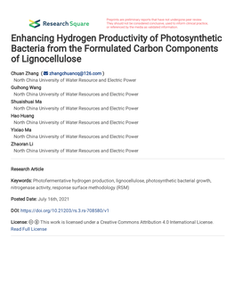 Enhancing Hydrogen Productivity of Photosynthetic Bacteria from the Formulated Carbon Components of Lignocellulose