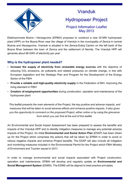 Vranduk Hydropower Project Project Information Leaflet May 2013