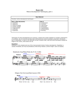 Music 231 Motive Development Techniques, Part 1