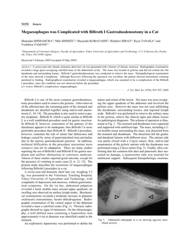 Megaesophagus Was Complicated with Billroth I Gastroduodenostomy in a Cat