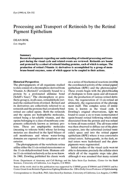 Processing and Transport of Retinoids by the Retinal Pigment Epithelium