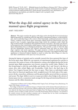 What the Dogs Did: Animal Agency in the Soviet Manned Space Flight