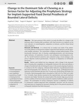 Change in the Dominant Side of Chewing As a Serious Factor for Adjusting the Prophylaxis Strategy for Implant-Supported Fixed De