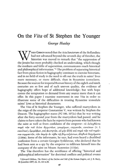 On the Vita of St Stephen the Younger George Huxley