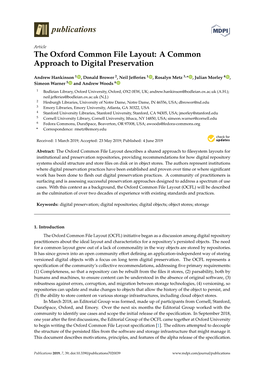 The Oxford Common File Layout: a Common Approach to Digital Preservation