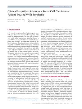 Clinical Hypothyroidism in a Renal Cell Carcinoma Patient Treated with Sorafenib