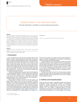 Somali-Swedes' Mobility As Transnational Practice