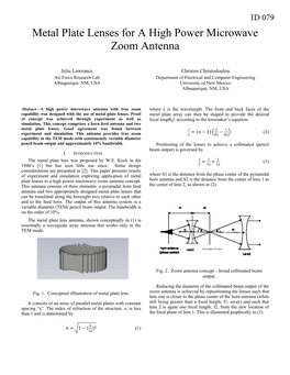 Metal Plate Lenses for a High Power Microwave Zoom Antenna