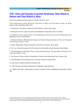 Time and Eternity in Jewish Mysticism: That Which Is Before and That Which Is After