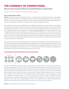 THE CURRENCY of CONNECTIONS: Why Do Social Connections Matter for Household Resilience in South Sudan?