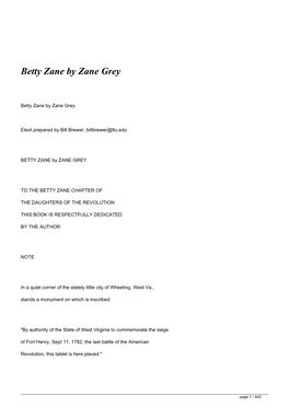 Betty Zane by Zane Grey</H1>