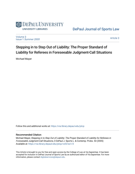 The Proper Standard of Liability for Referees in Foreseeable Judgment-Call Situations