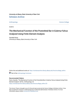 The Mechanical Function of the Postorbital Bar in Eulemur Fulvus Analyzed Using Finite Element Analysis