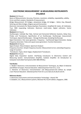 Electronic Measurement & Measuring Instruments Syllabus