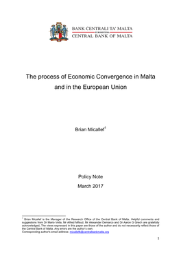 The Process of Economic Convergence in Malta and in the European Union